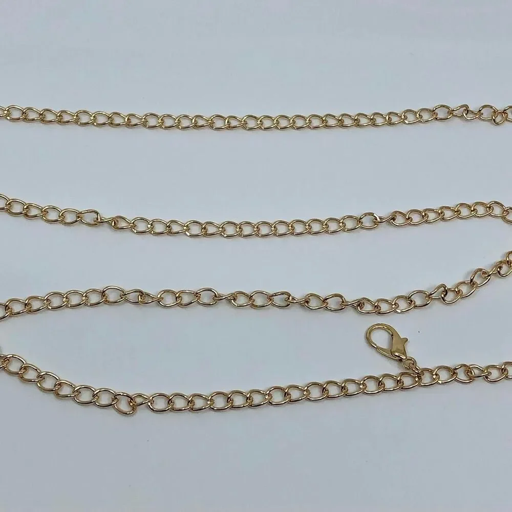 Y2K Rockstar Girlfriend Gold Layered Charm Chain Belt, Up to 37 Inches, X7GA1190